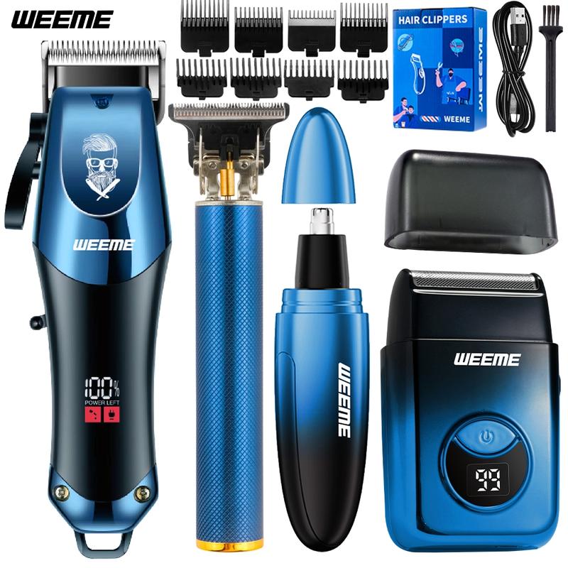 WEEME 4pcs Electric Hair Clipper Set, Hair Clippers, Multifunctional Hair Trimmer, Beard Trimmer Kit, USB Rechargeable, T-Head Shaver, Nose Hair Trimmer, Perfect Gift for Men