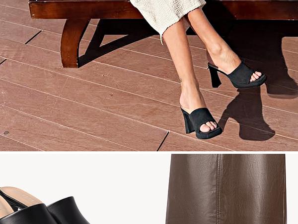 MUSSHOE Chunky Heel Platform Sandals Square Toe Slip On Design