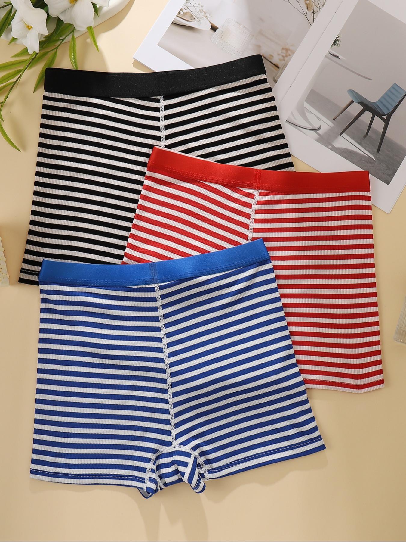 Women's Striped Print Boyshorts, Soft Comfy Breathable Panty for Daily Wear, Underwear for All Seasons, Soft Breathable Knicker, Womenswear, High Waist Panties, Casual Breathable Knicker