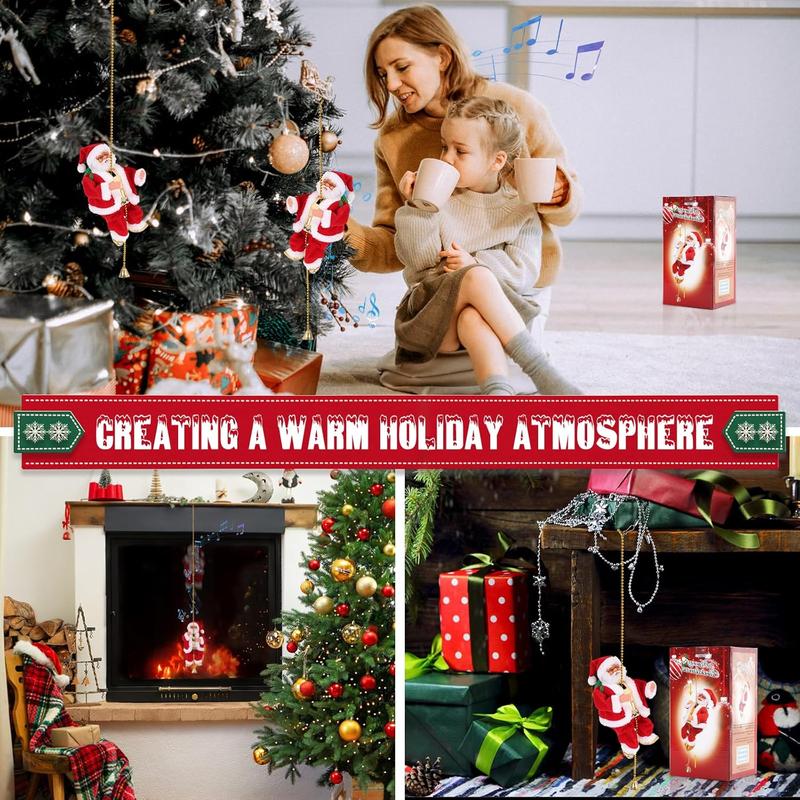 Climbing Santa Claus with Music, Christmas Decoration, Battery Powered Climbing Beads, Holiday Decor Gift Idea, Tree Pendant Ornament