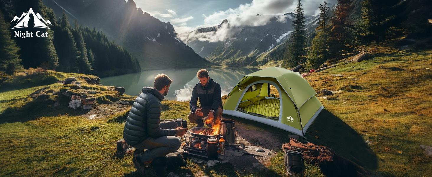 Night Cat Upgraded Backpacking Tent, Spacious for 1-2P, Dual-Pole Design for 20% More Headroom & Easy Clip Setup, PU3000mm Waterproof for Hiking, Camping, Fishing, Motocamping & Outdoor Adventures