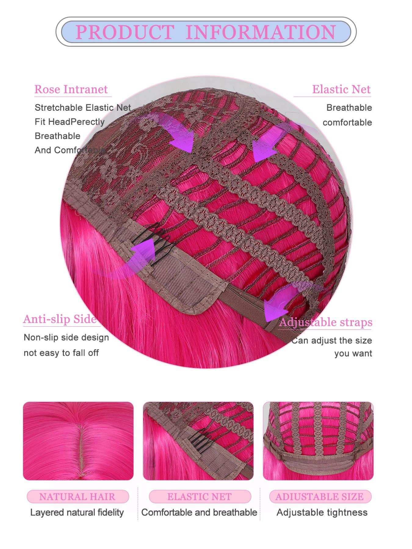 Cosplay Wig Hot pink Green Pink Black 12inch  Synthetic Hair Wig high temperature short Hair for women Middle part straight hair wig holiday Daily Fashion Style Synthetic Hair wig Woven hair wig for Halloween and Christmas