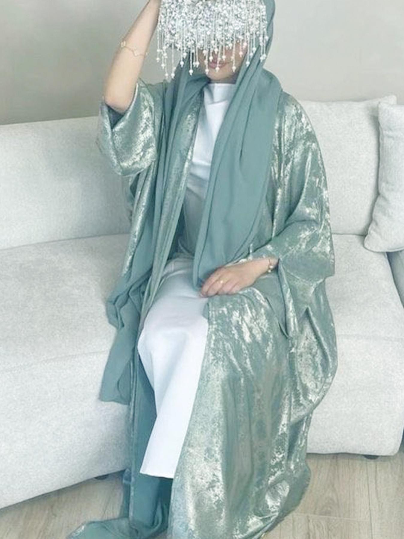 Muslim Women's Lightweight Open Abaya, Elegant Plain Woven Fabric, Loose-Fit Long Robe for All Seasons, No Scarf Included, Modesty Abaya