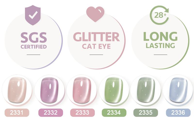 GAOY Minty Fresh Cat Eye Gel Nail Polish Set with Magnet for Green Blue Pink Glitter Holographic Cat Eye, Salon Gel Manicure and Nail Art DIY at Home