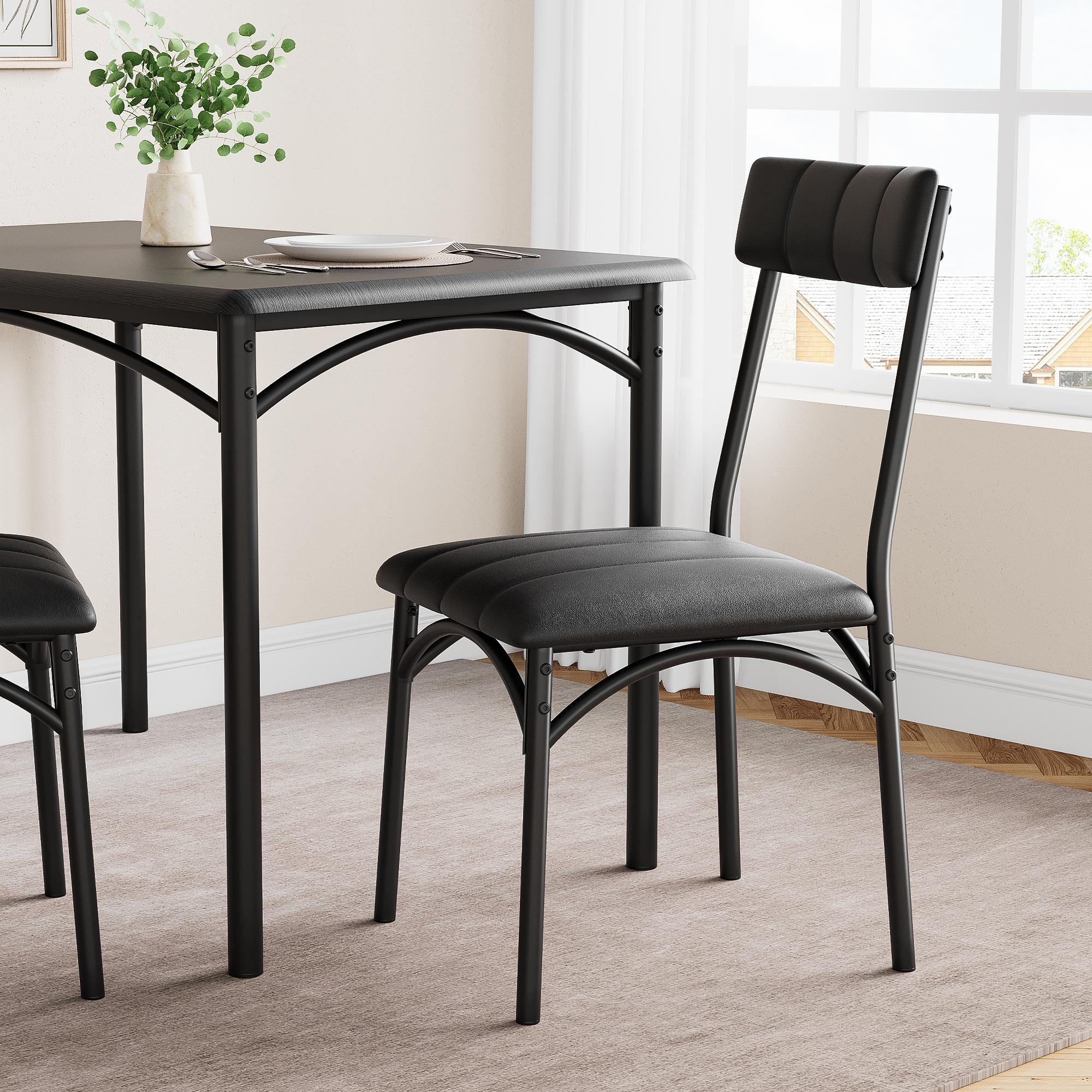 Dining Table Set for 4, Kitchen Table and Chairs, Metal and Wood Rectangular Dining Room Table Set with 4 Upholstered Chairs, 5 Piece Dining Set for Small Space, Apartment, Rustic Brown,Black,Grey Furniture Modern Home