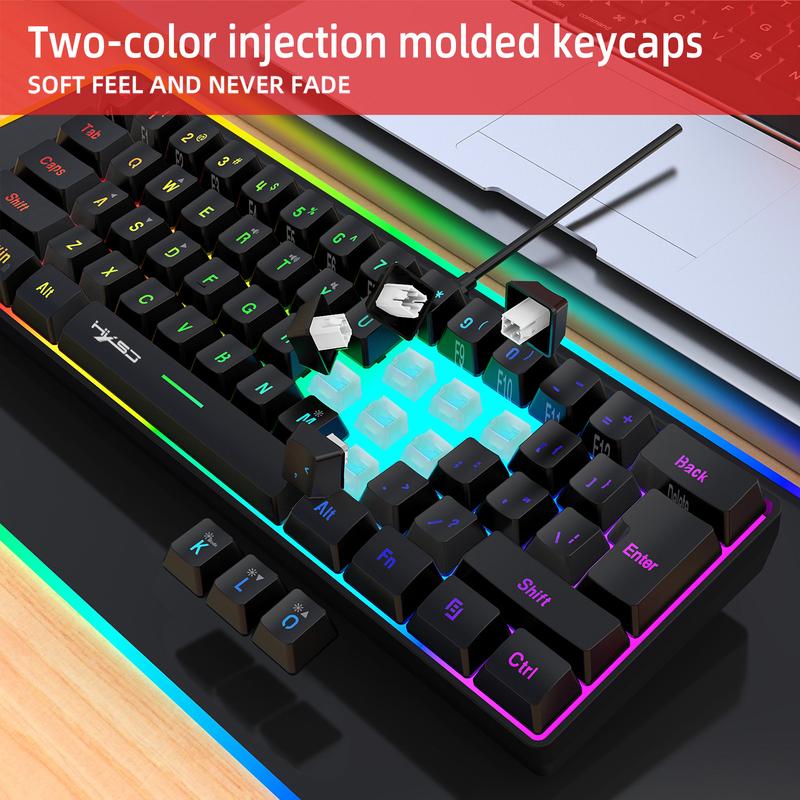 Gaming Keyboard & Mouse Combo - 61 Keys, Compact RGB Wired Keyboard Mouse, Ergonomic Design RGB Backlight Keyboard for PS4, Xbox, PC, Laptop, Mac, Mini, Keyboard