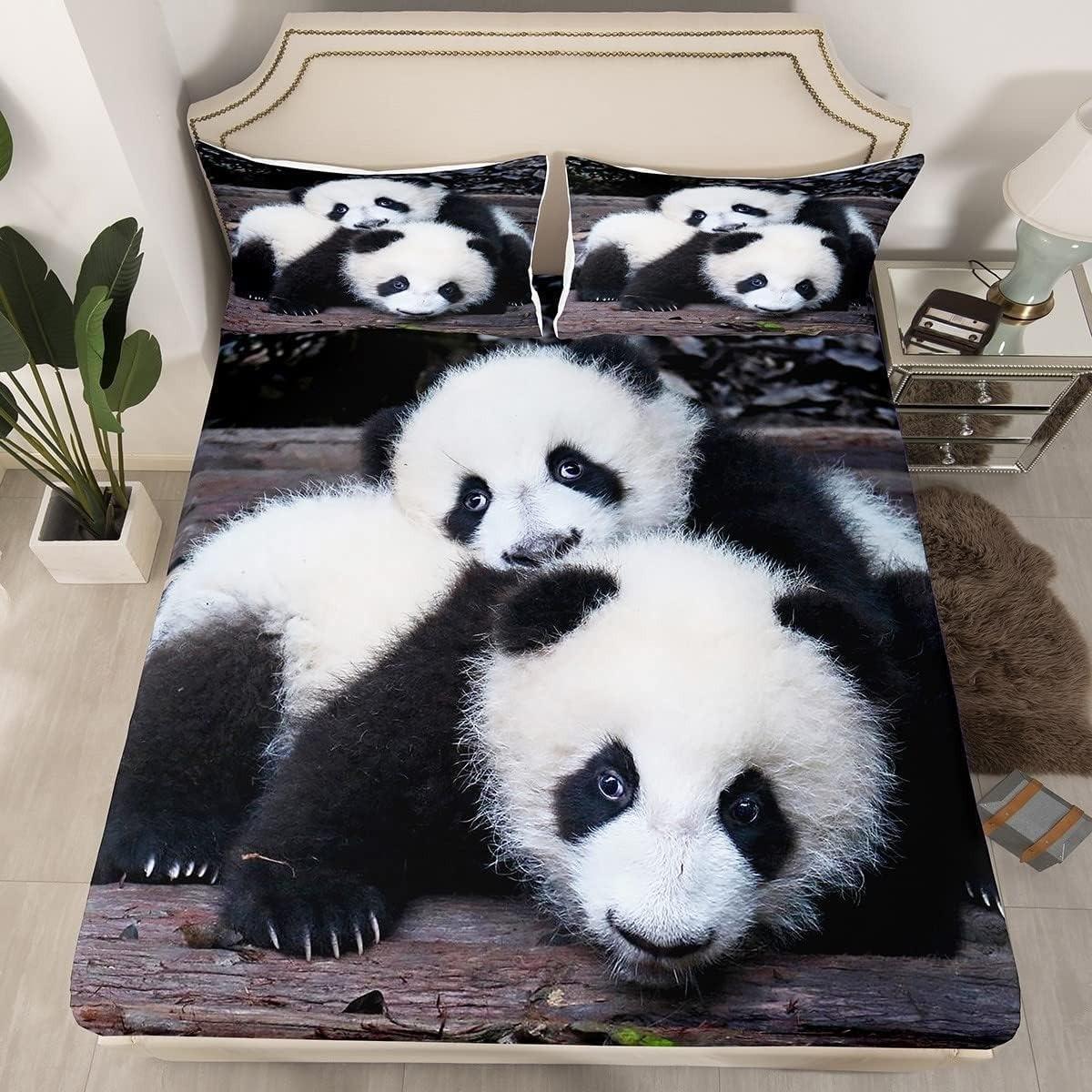 3pcs Bed Sheet Set Animal Theme Panda Pattern, High-Definition Digital Print, 100% Polyester Fiber, Washable, Modern Style Home Bedding