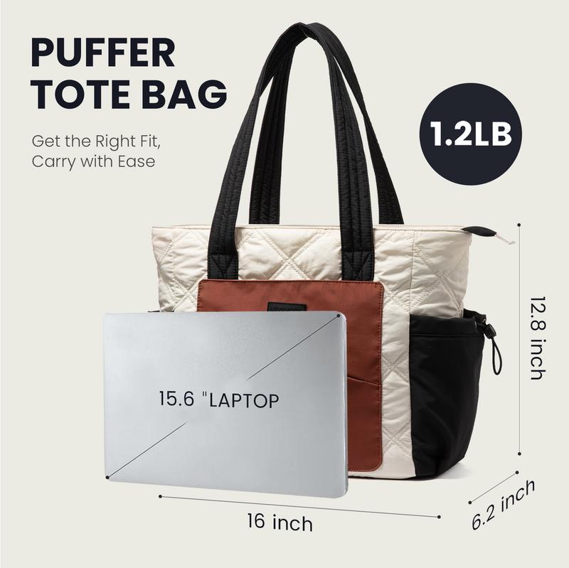 【Valentine's Day Gift】LOVEVOOK Laptop Tote Bag for Women, Large Quilted Puffer Tote bag with Four Cup Holders, Work and Travel Shoulder Bag, Lightweight Puffy bag, Nurse Handbag TikTokShopJumpstartSale