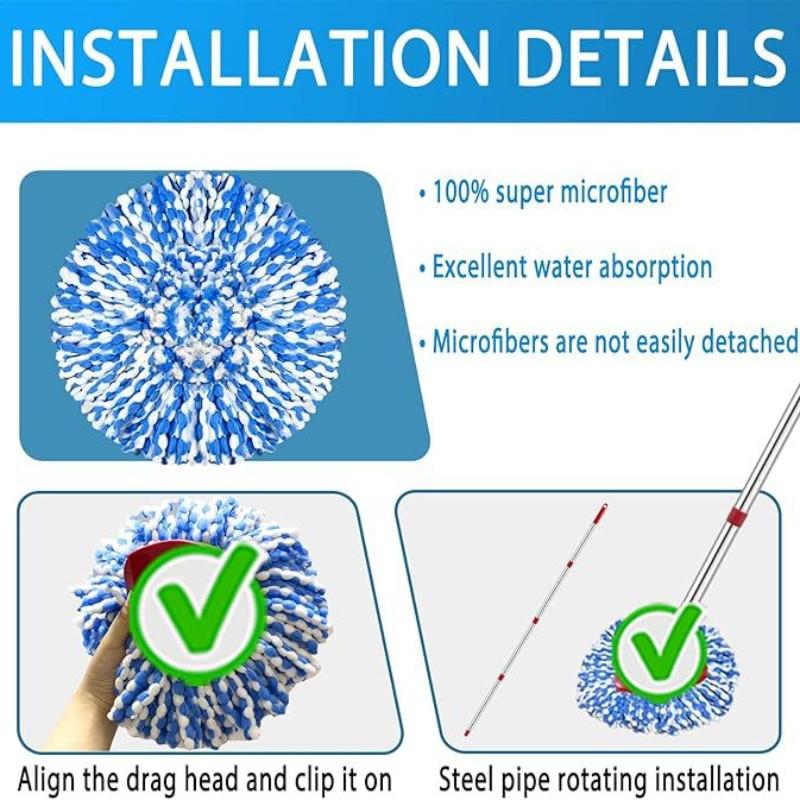 Mop Replacement Accessory Set - Fine Fiber Triangular Mop Head with Handle & Base Design, Compatible with Rotating Spin Mop, Perfect for Household Multi-Surface Hard Floor Scrubbing compatible with O-Cedar/Vileda triangular mop head