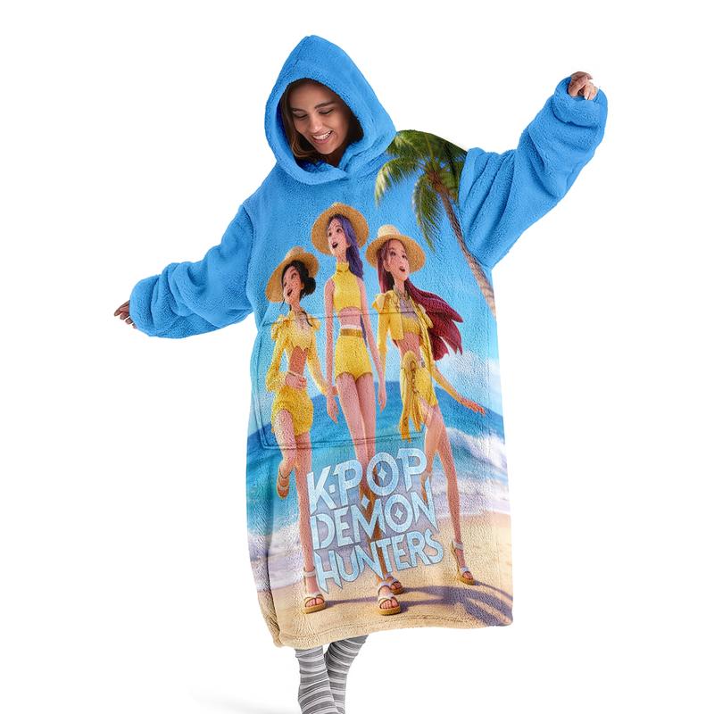 hoodie blanket，Wearable Blanket，K-Pop Theme Hooded Blanket, Wearable Digital Print Flannel Blanket, Soft Warm Throw for Sofa, Home Leisure, Air Conditioning, Camping Travel，Christmas Gift,Valentine's Day gift