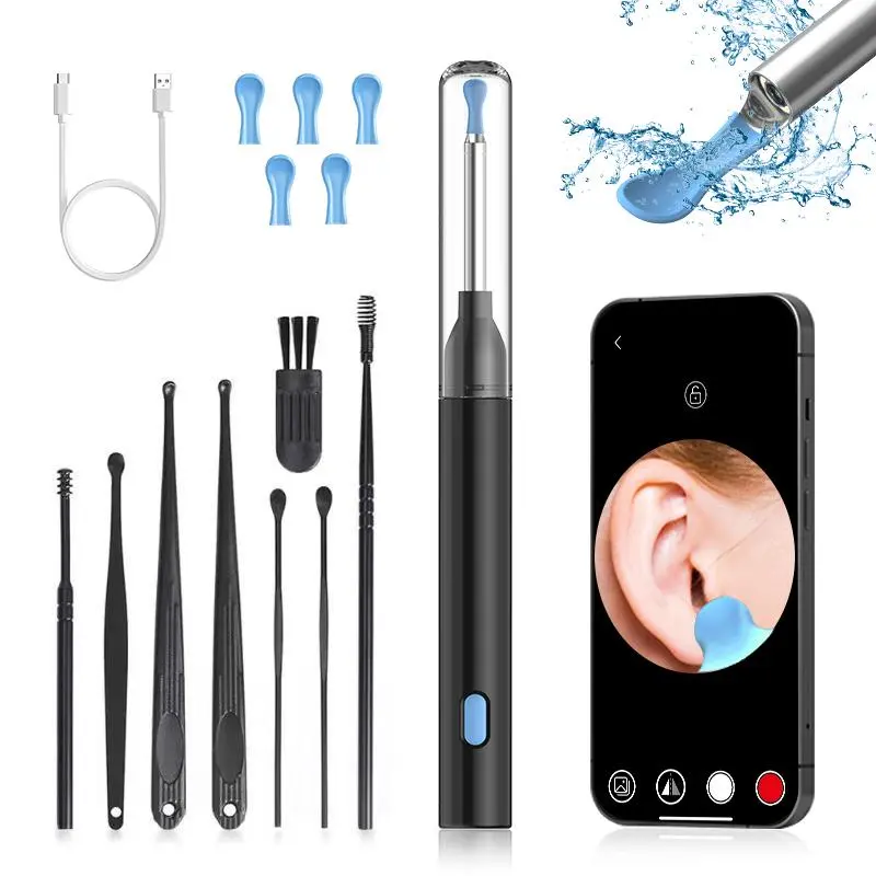 Gentle Silicone & Stainless Steel Ear Wax Removal Kit for Daily Removals - 1080P Camera Cleaner, 12 Ear Picks, 6 LED Light Visual Tweezers, Compatible with iPhone, iPad, Android Phones, Ear Wax Removals