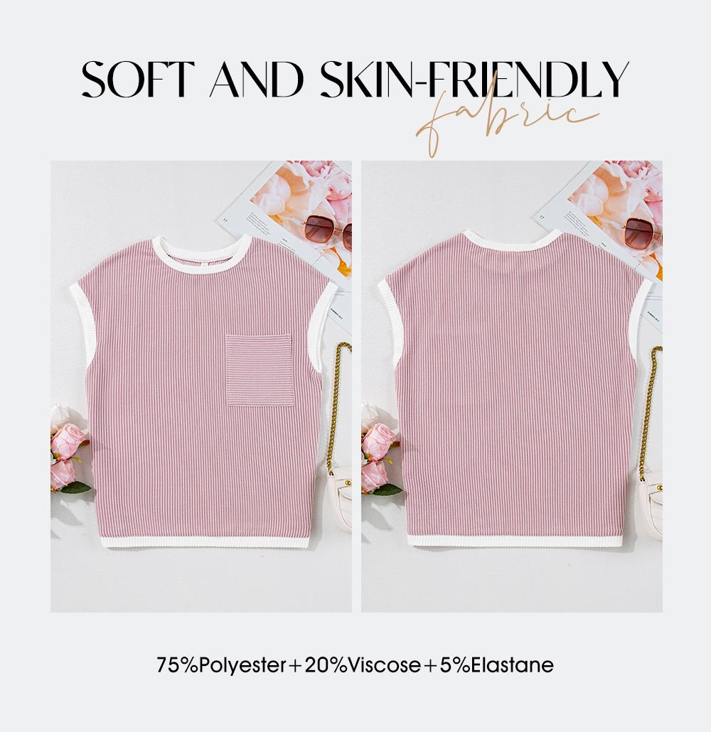 EVALESS Women's Casual T Shirts Crewneck Short Sleeve Color Block Ribbed Knitwear Slim Fitted Blouses Tops 2026 Trendy Minimalist Womenswear Summer Springtok Outfits