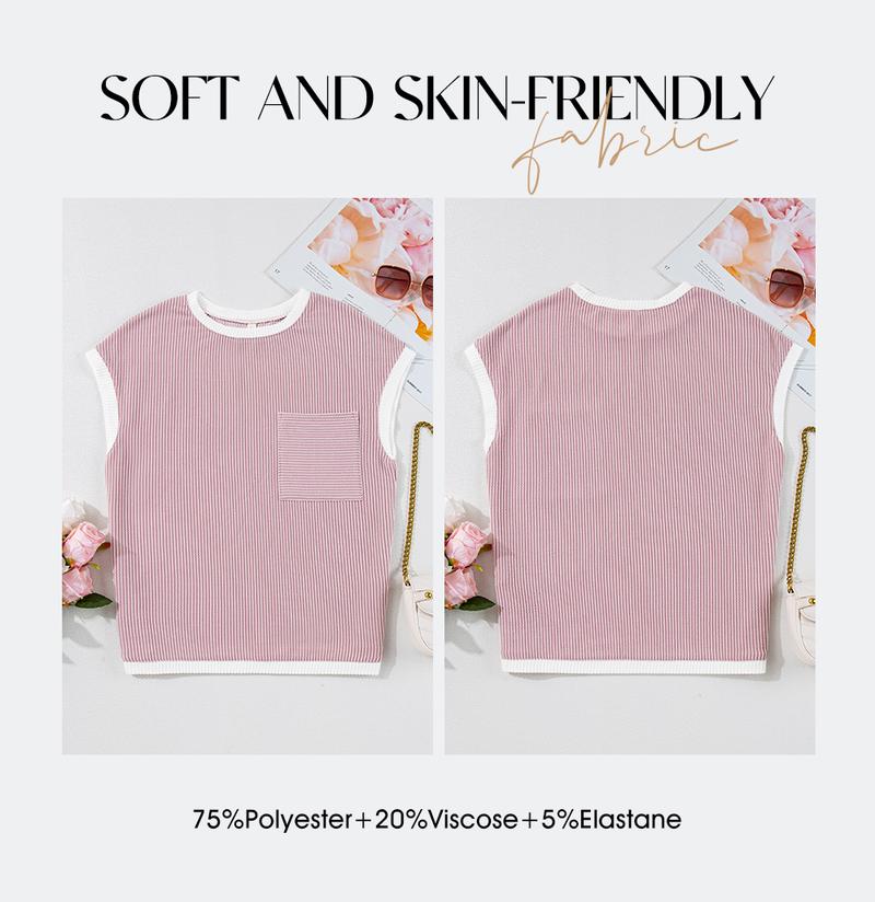 EVALESS Women's Casual T Shirts Crewneck Short Sleeve Color Block Ribbed Knitwear Slim Fitted Blouses Tops 2026 Trendy Minimalist Womenswear Summer Springtok Outfits