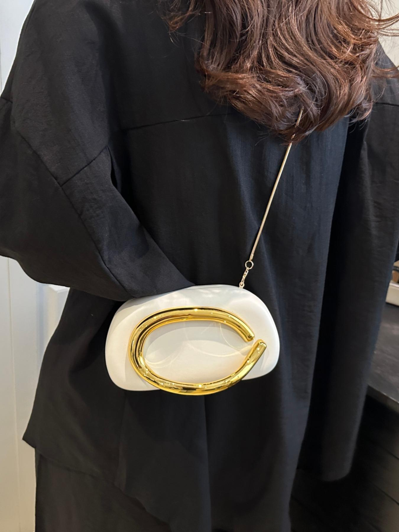 Elegant Women's Chain Shoulder Evening Bag, Fashion Handbag, Party Decoration Bag, Hard Shell Metal Clutch, Box Bag, All Seasons, Fashionable Unique Bags