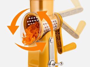 SUSTEAS Yellow Rotary Vegetable Slicer – 5 BPA-Free Stainless Steel Blades, Easy-Grip Handle & Dishwasher Safe for Effortless Prep Ergonomic Grater with Suction Base