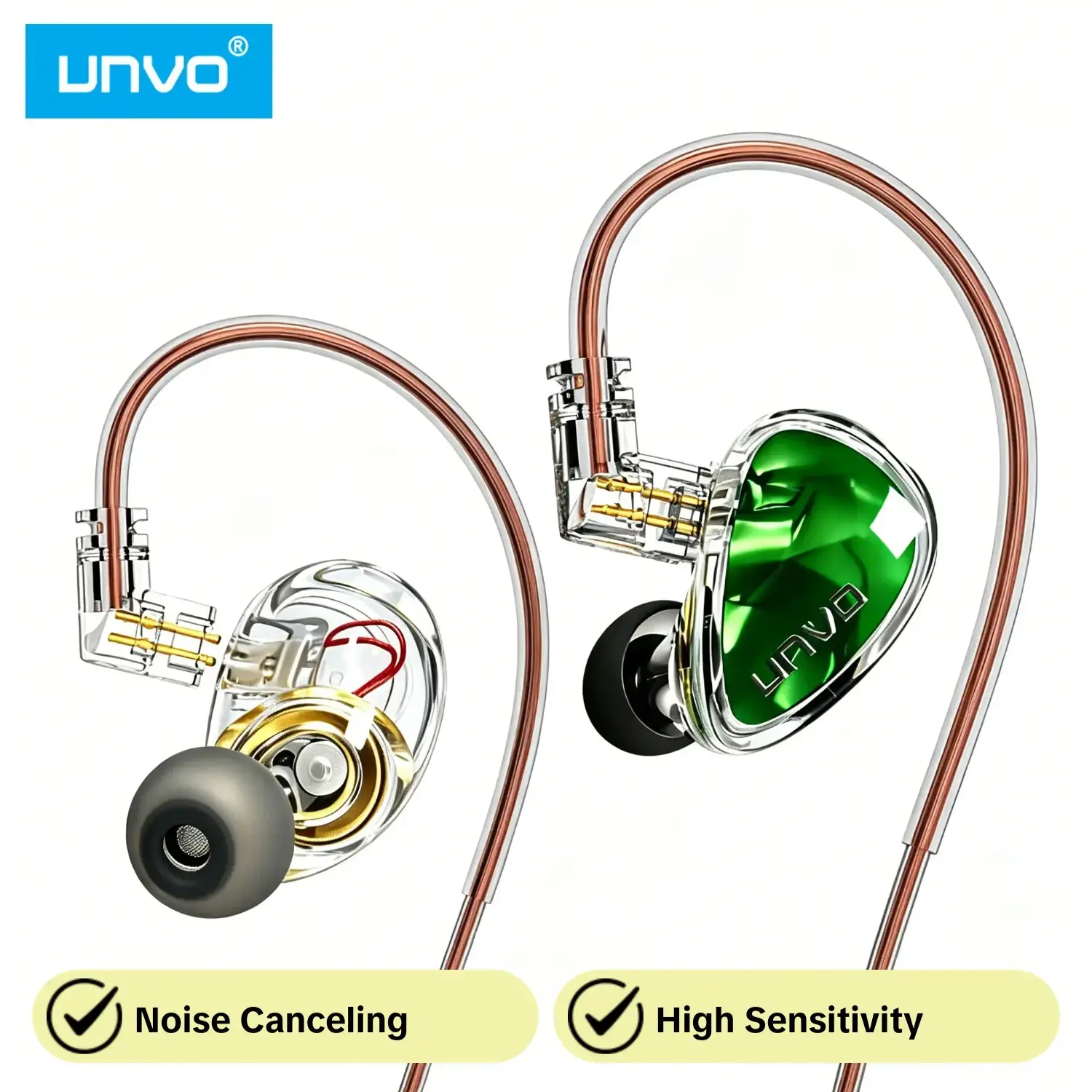UNVO S08 In-Ear Monitors, Audiophile Iems, High-Fidelity Wired Headphones with Mic, Noise-Canceling Earbuds for Singers, High Performance Earbuds, Compatible with I15/i16/i17 & Android Phones