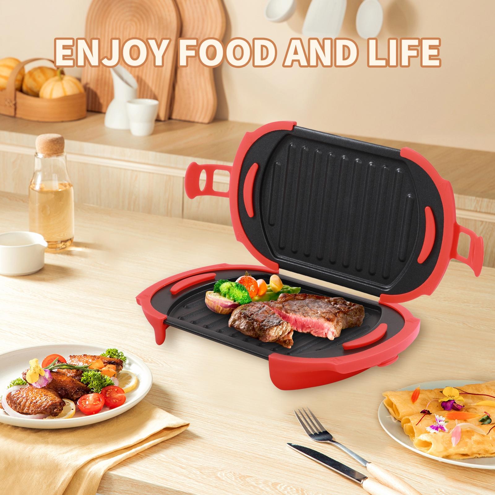 Adjustable Microwave Grill Panini Press Machine, Sandwich Toaster Oven, Panini Press for Toasts, Waffles, Sandwiches, Grilled Meat, Toastie Machine
