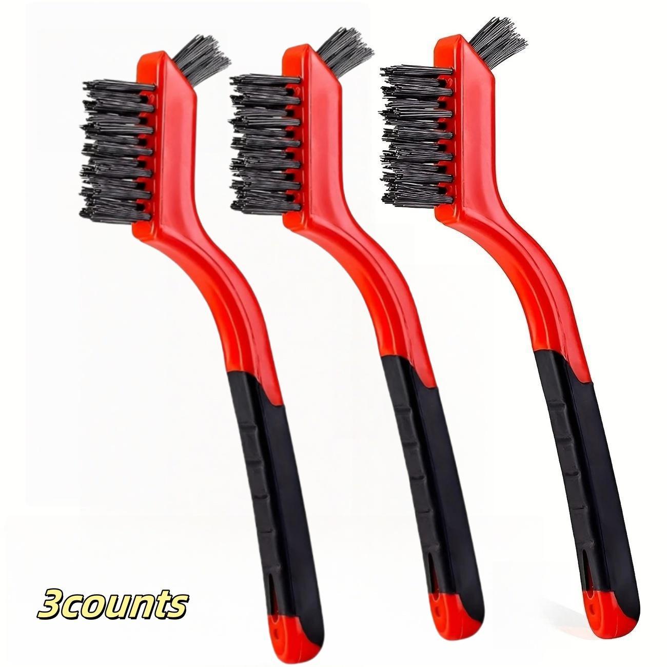3-Piece Bent Handle Steel Wire Brush Set, Deep Clean Rust & Paint, New Stove Household Cleaning Brush, Stainless Steel Copper Bristle Brushes, Cleaning Supplies