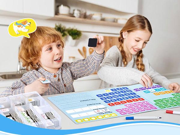 JoyCat 265 Phonics Magnetic Letter Tiles, ABC Reading Games Set with Word-Building Folder & Storage Case, Letter Sound Alphabet Letters, Classroom Materials