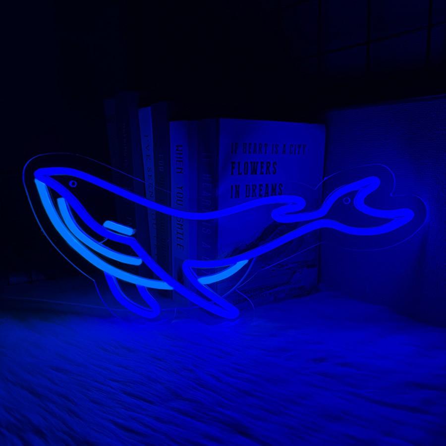 whale Neon Sign,  LED Shark Light Animal Wall Decor, Christmas Gift White Elephant Gifts for Boys Men, Bedroom Living Room Man Cave Home Decoration With USB Powered