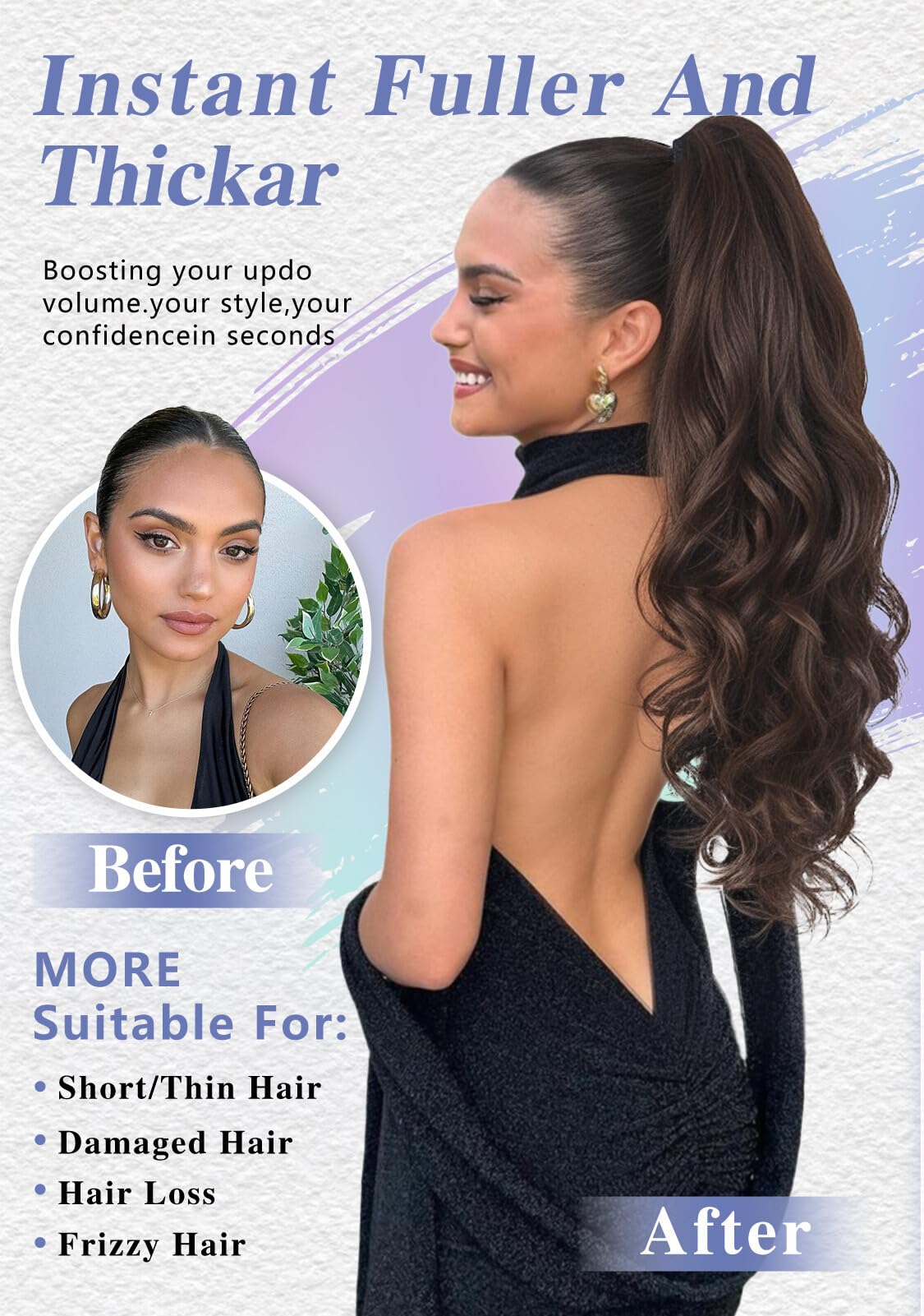 [ORSUNCER HAIR]Ponytail Extension 24" Long Curly Wavy Claw Clip in Ponytail Hair Extensions Curly Jaw Clip on Pony Tails Fluffy Hairpiece for Women Daily Party Use