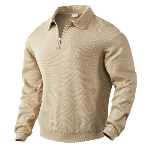 Men's solid color checkered jacquard Casual Cozy pullover sweatshirt, regular version of casual long-sleeved zipper knitted top, for wearing in autumn and winter, men's outdoor activity hoodie Knitwear