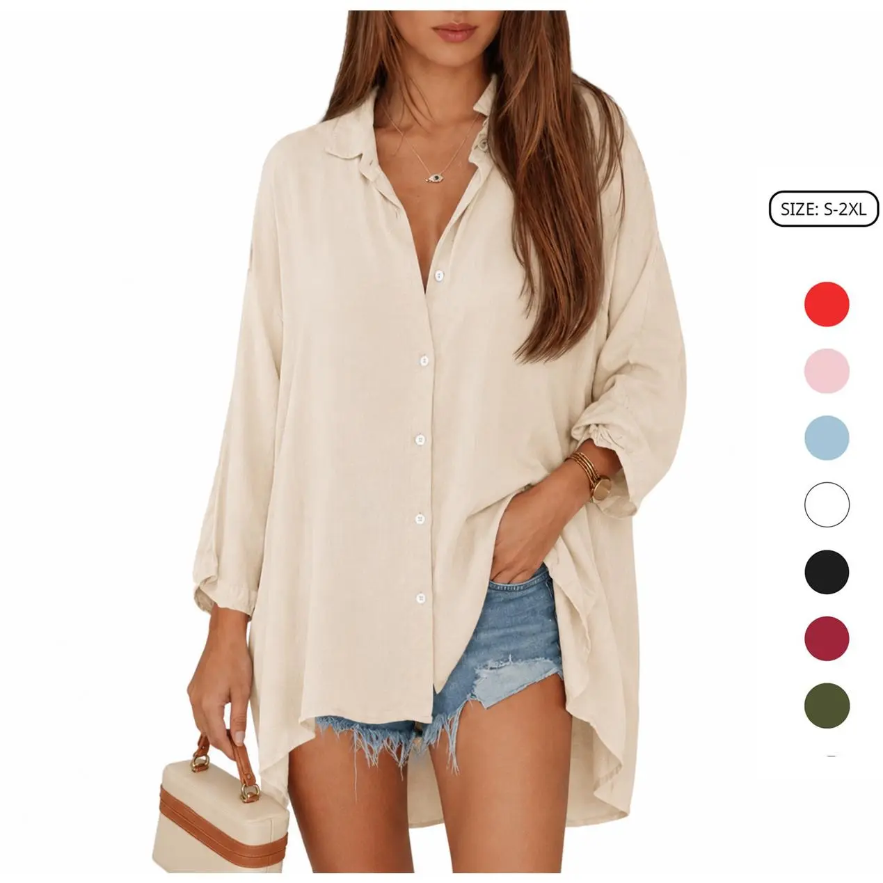Imily Bela Womens Oversized Blouse Long Sleeve Button Down Shirt Laple Collar Loose Fit Tops