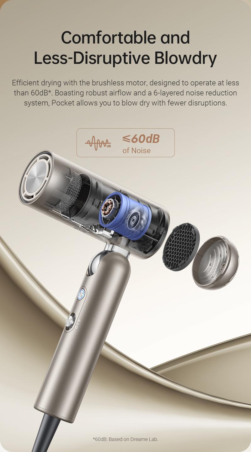 【Black Friday】DREAME Pocket Styling High Speed Hair Dryer Folding Travel Quick Dry Home Curly Hair Negative Ion Hair Dryer Blowdryer Hairdryer Fast Drying