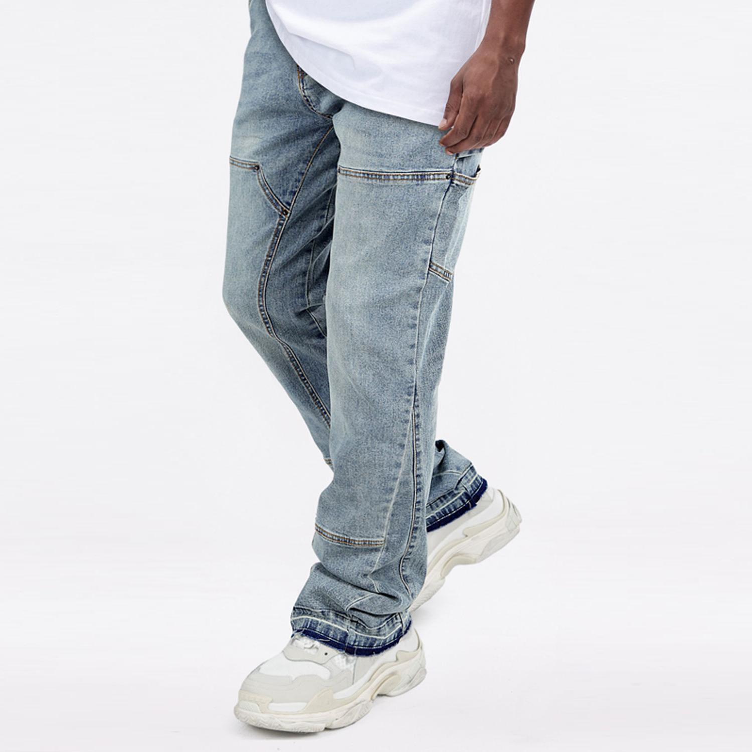 GINGTTO Men's Stacked Flared Jeans Bootcut Patchwork Streetwear Denim Pants