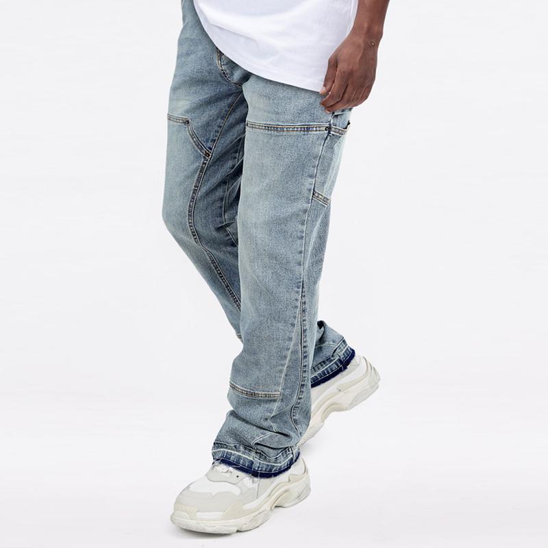 GINGTTO Men's Stacked Flared Jeans Bootcut Patchwork Streetwear Denim Pants