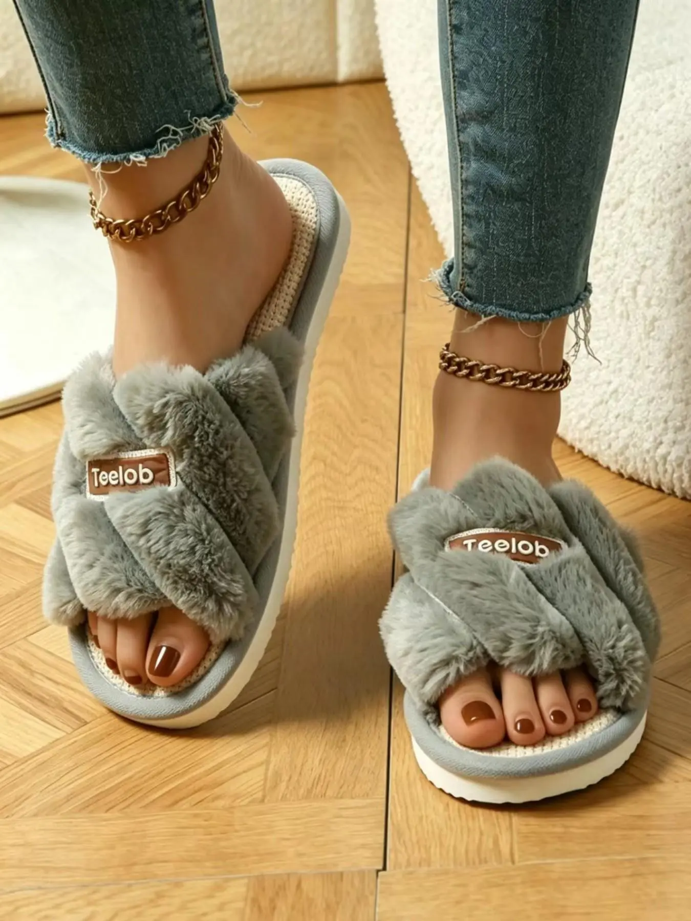 Bow Fringe Plush Slippers for Women, Soft Sole Home Warm Cotton Shoes, Fall Winter Casual Footwear, Comfortable Indoor Wear