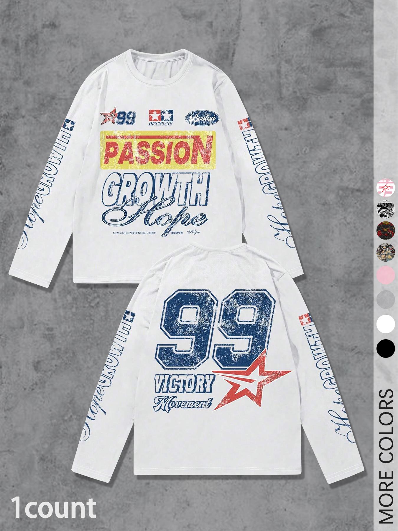 Men's Letter ＆ Number Print Long Sleeve Tee, Regular Fit Casual Street T-shirt for Daily Wear, Men's Top for All Seasons