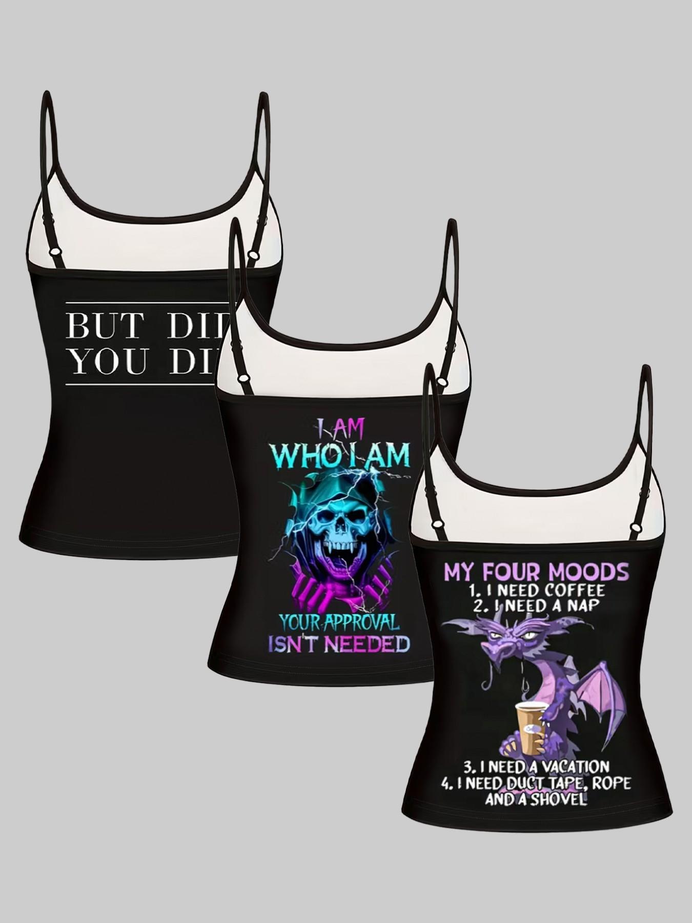 Funny Skull Dragon Three-Piece Set, Adjustable Straps, Casual Sleeveless Top, Slim-Fitting, Home Wear, Reversible Design