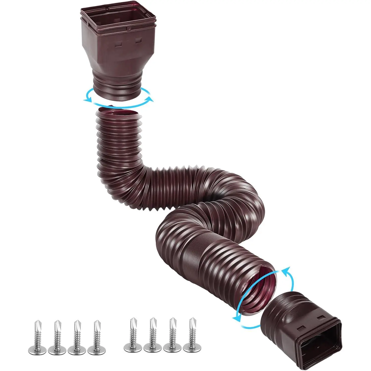 1 Pack Flexible Downspout Extensions Extendable from 21" to 67", Downspout Extender Comes with Adapters, Thickened Down spout Drain Extension for Rainwater Drainage(Brown)