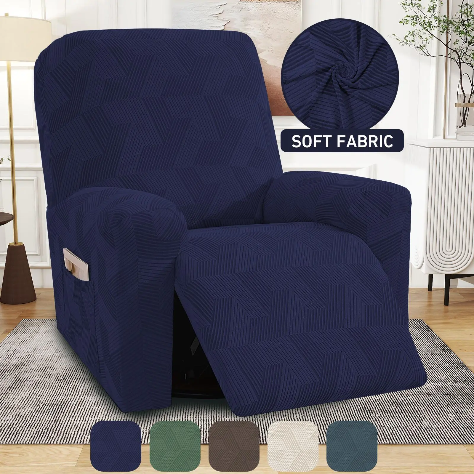 1/3-Seater Stretch Non-slip Recliner Chair Covers Jacquard Soft Full Cover Elastic Bottom Pet-Friendly Furniture Protector For Lazy Boy Recliner,Decorative Sofa Cover with Pocket for Remote