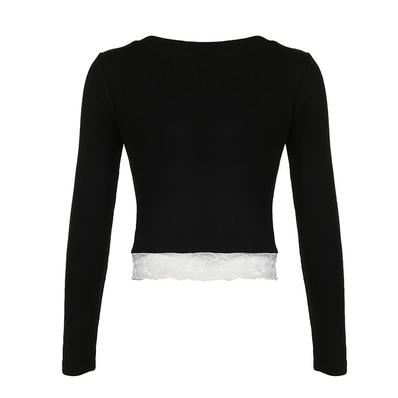 Women's Colorblock Contrast Lace T-shirt, Casual Button Front Long Sleeve Top, Women's Basic Clothing for Daily Wear Casual Everyday Top Womenswear