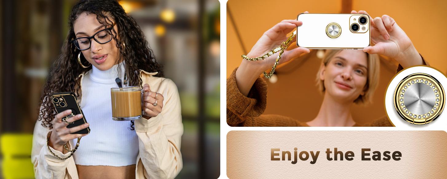 XYZ for iPhone 11/12/13 Case with Stand, Phone Case with Ring Holder Kickstand, Women Girls Cute Bling Luxury Wrist Strap Protective Cover