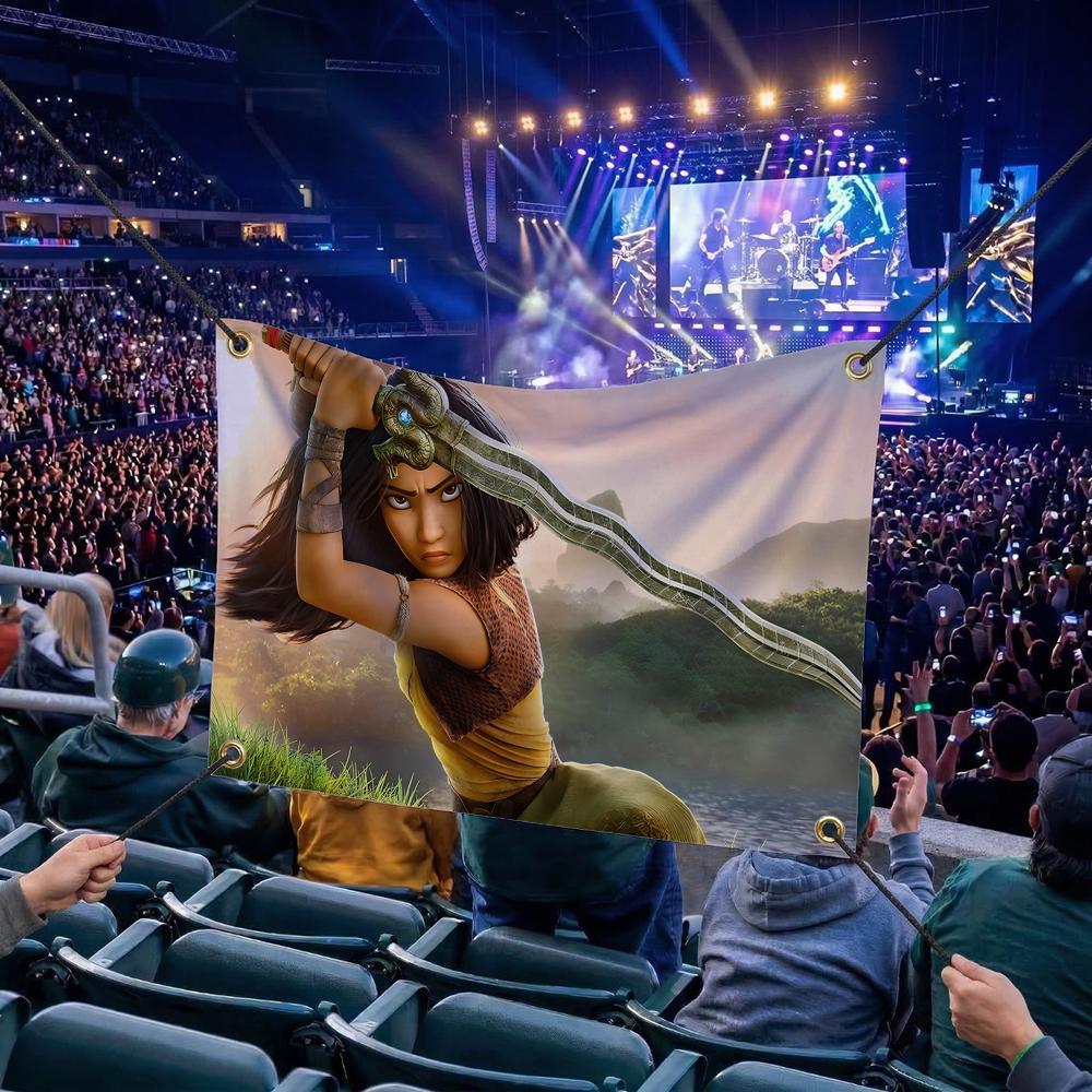 R-Raya and the Last Dragon CARTOON Flags Multi Size Atmosphere Flag, Cheerleading Hand Pulled Banner, Portable Outdoor Event Flag & Wall Decor for Sports, Parties, Home and Room Decoration