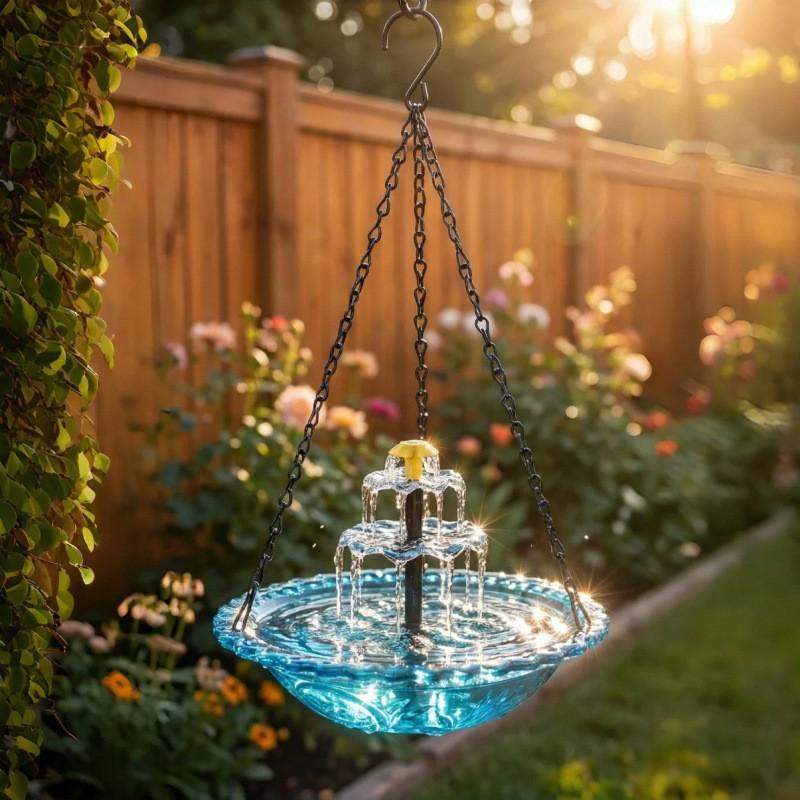 Solar Waterfall Hanging Bird Bath Fountain, Waterfall Feature, Outdoor Solar Pump & Glass Bowl, Solar Powered, Large Hummingbird Bath, Hummingbird Attractor, Garden Decor, Outdoor Decoration, 2026 New Model
