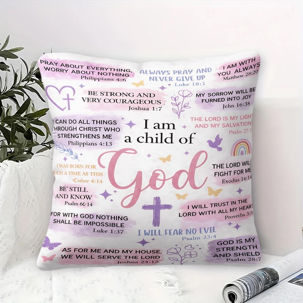 I Am A Child Of God Throw Pillow, Christian Bible Verse Cushion, Religious Accent Pillow (Includes Pillow Core), Inspirational Decor for Bedroom, Sofa & Church,Gift for Mother, Sister, Daughter