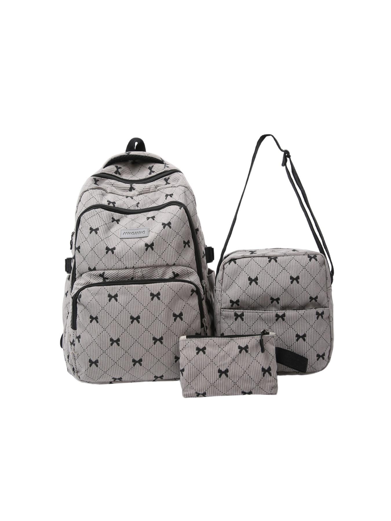 2026 New College Style Cute Bow Corduroy Backpack Shoulder Bag, Versatile Crossbody Small Bag, Multiple Colors Available, Three-Piece Set