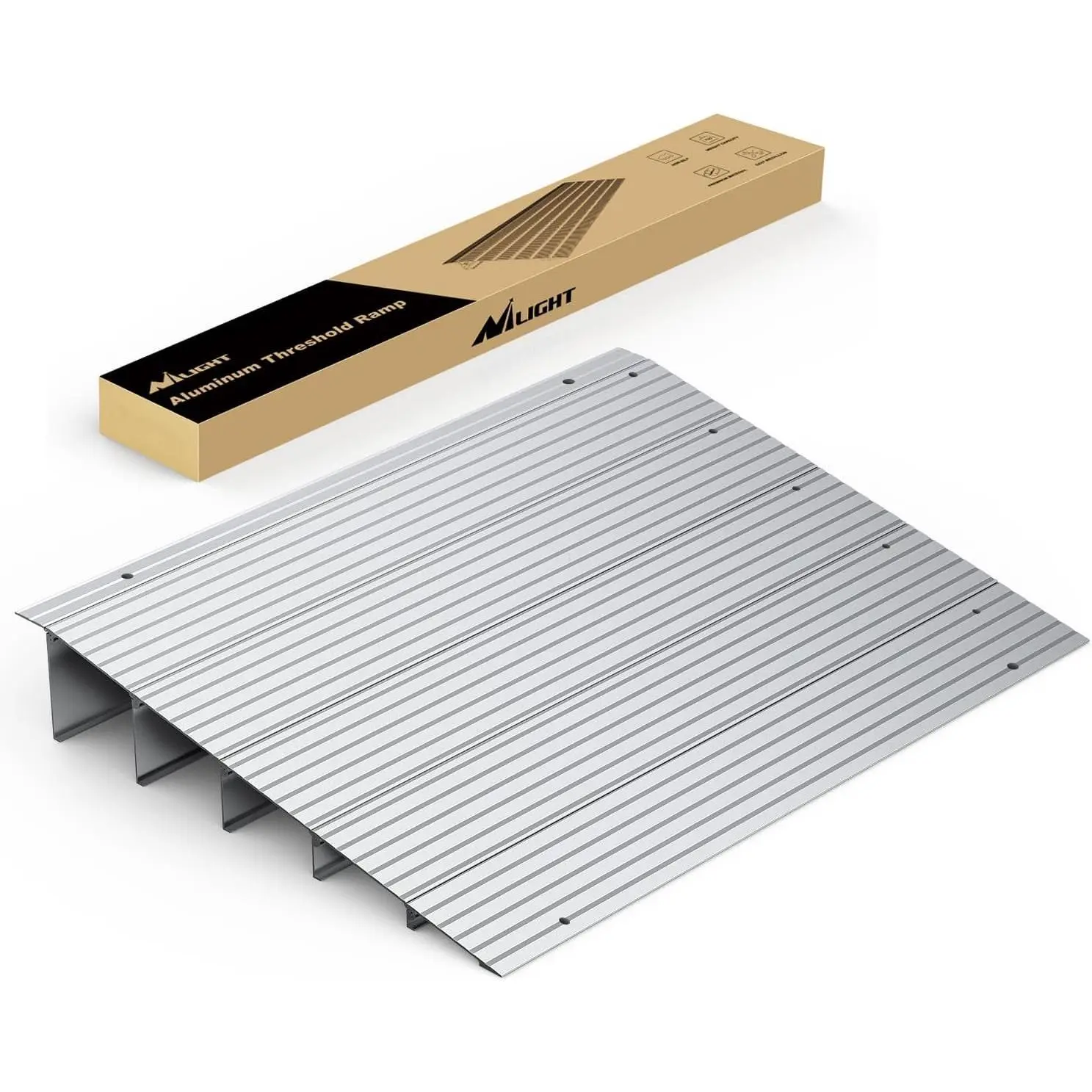 Nilight Aluminum Alloy Slide-On Accessibility Door Threshold Ramp - 5 in Adjustable Height, 34X27.2" in Size, 700 lbs Capacity, 15.3 lbs Weight, Non-Slip Groove Surface, All-Weather Use, Easy Installation for Motorhomes, Home Doorways
