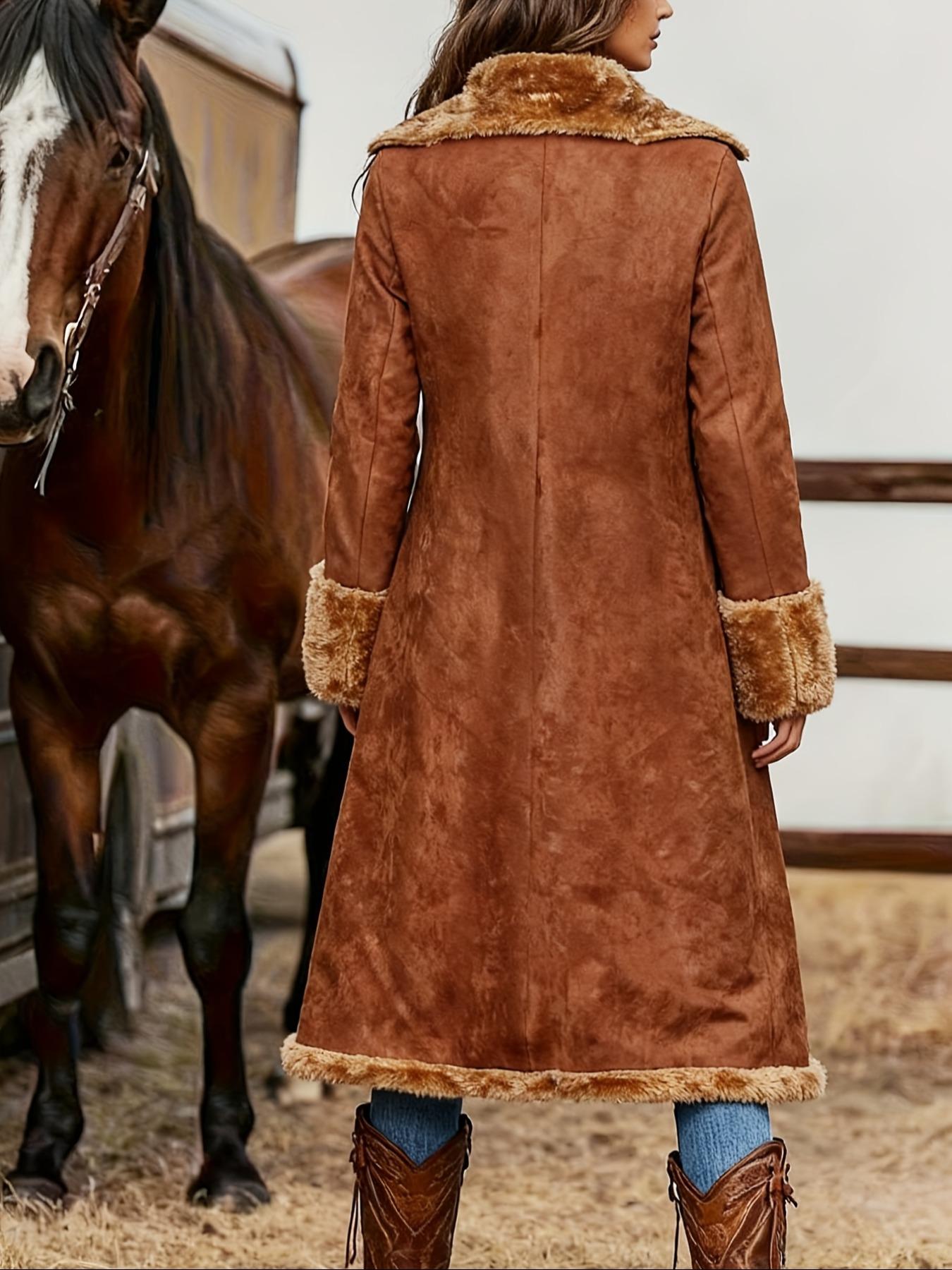 Women's Fleece-Lined Deer Skin Coat Jacket Fall Winter New Elegant Long Sleeve Button Mid-Length Outdoor Commute Party Wear