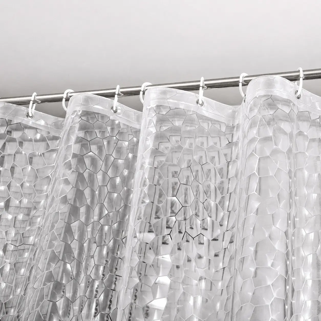 Waterproof Clear Shower Curtain Liner 8g Eva with 3 Magnets, 3D Water Cube Design, Plastic for Bathrooms, 72x72, 12 Hooks Plastic Shower Curtain Liner Peva Waterproof