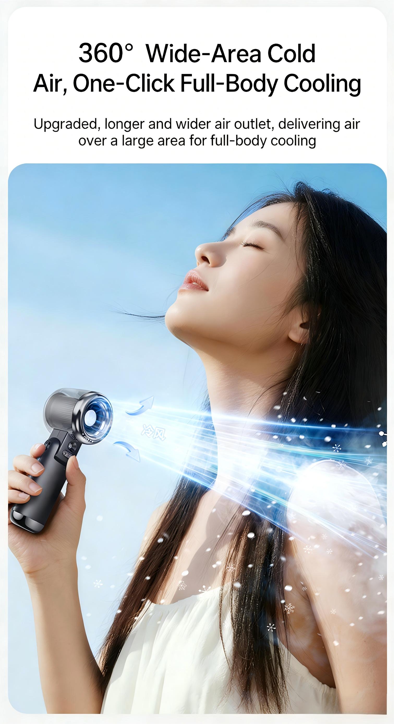 TADEKERU Mist Cooling Mini Fan Portable Handheld Turbo Fan Ice-Cooling 3600mAh Battery Operated 6 Hours 100 Gear Speed Foldable for Summer Travel Vacation Essentials Outdoor Activities Beach Indoor Use Office Desk Usage