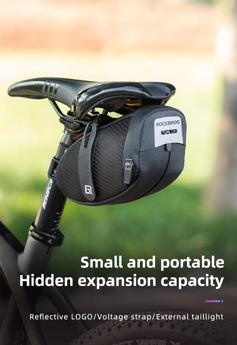 ROCKBROS Bike Saddle Bag, Bike Bag Under Seat, Strap-on Cycling Wedge Pack, Bike Seat Storage Bag for Mountain Road Bikes, 0.75L