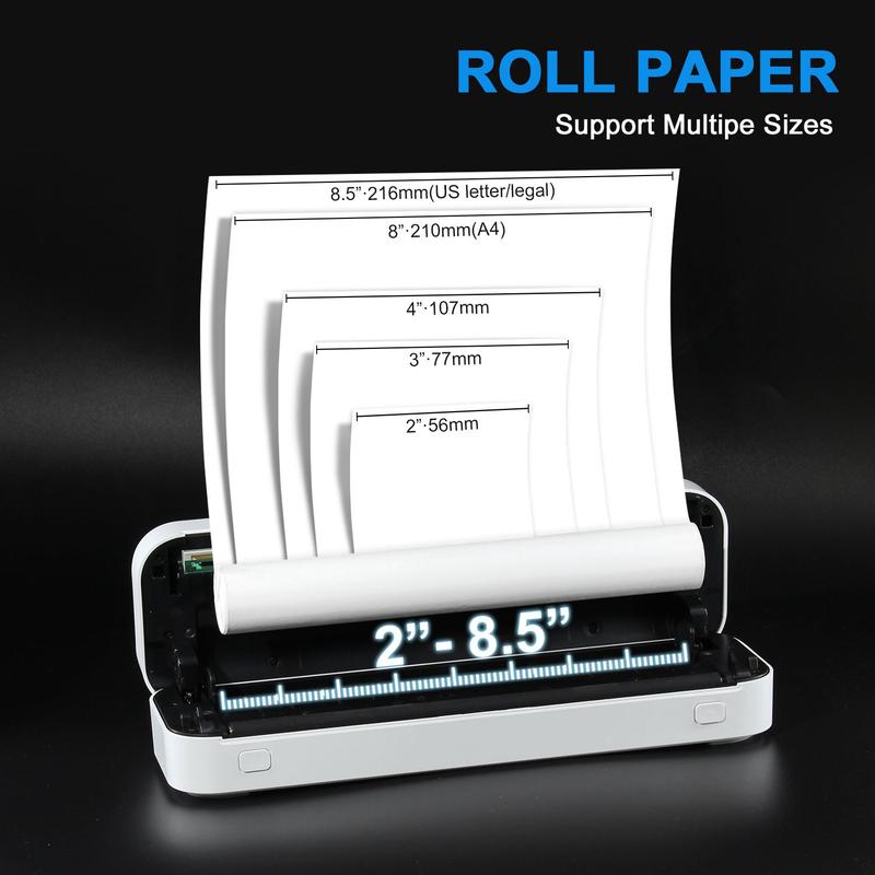 Portable Inkless Thermal Printer, Supports A4 Paper Size, Prints Resumes, Music Sheets, Exam Papers, Compatible with iOS & Laptops