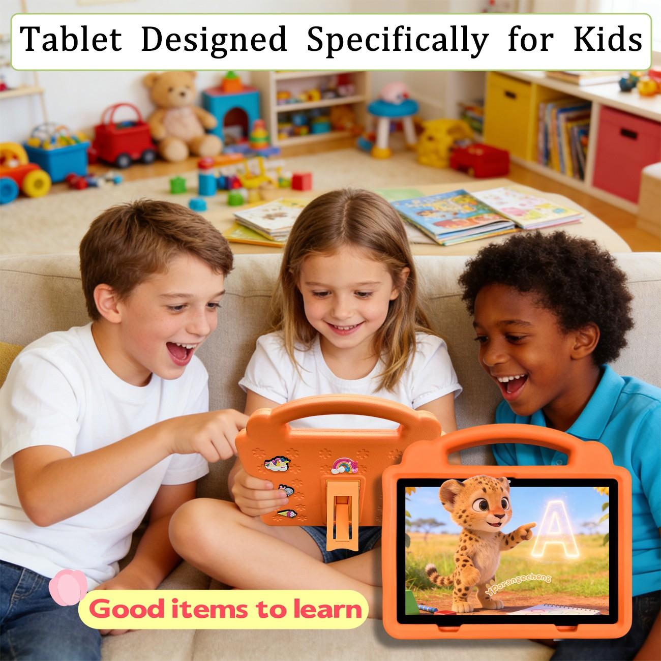 Summer New 10.1" Kids Student Tablet Set, 5G+WiFi, HD Screen, Dual Cameras & Shockproof Case, Multi-use for Office, Study, Education & Entertainment, Unisex Ideal Gift for Easter, Halloween, Christmas & Birthday, Blue/Pink/Orange/Green,No Adapter