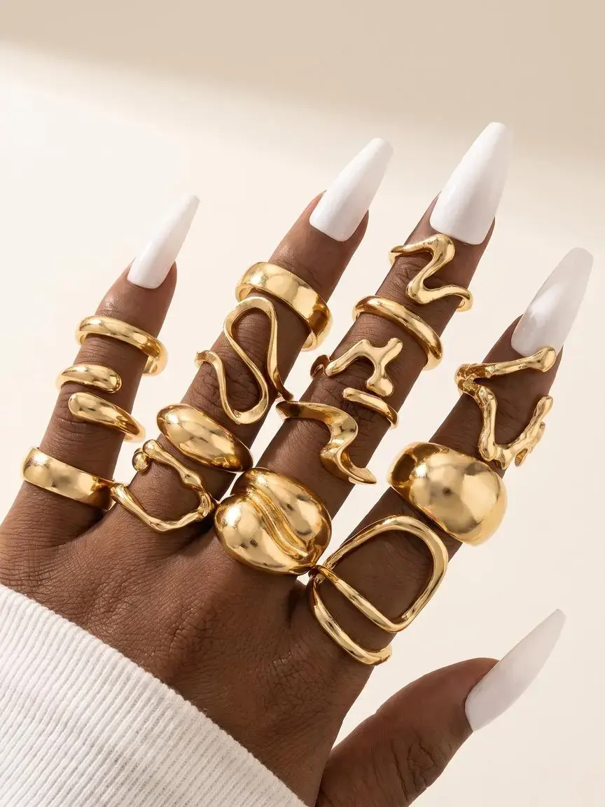Women's Wide Band Ring Set, Exaggerated Smooth Geometric Design Stackable Ring, Stacking Rings, Fashion Jewelry for Party, Daily Clothing Decor, Gift, Statement Multi Ring, Trendy Jewellery Accessories, Fashionable Jewelry, Stackable Finger Rings
