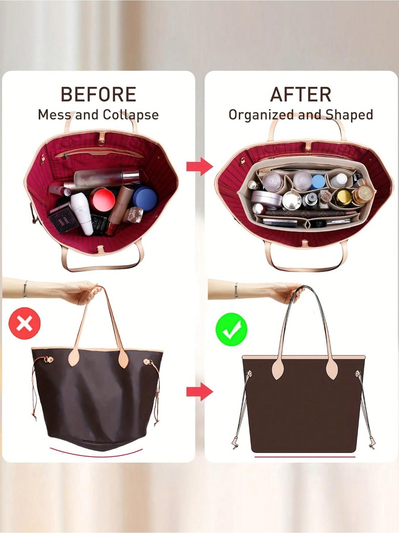 Felt Tote Bag Organizer Insert with Bottom Pad, Fit Longchamp MM 30 33 PM, Beige, Back to School Essential